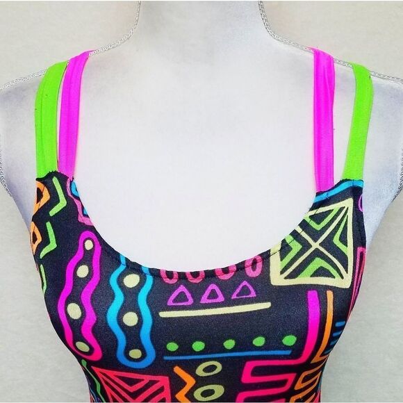 VINTAGE New Horizons Neon Retro Strappy Swimsuit - Picture 3 of 15